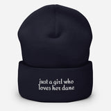 Just A Girl Who Loves Her Dane Cuffed Beanie . Navy