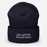 Just A Girl Who Loves Her Boxer Cuffed Beanie . Navy