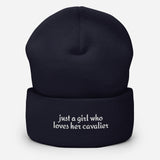 Just A Girl Who Loves Her Cavalier King Charles Spaniel Cuffed Beanie . Navy