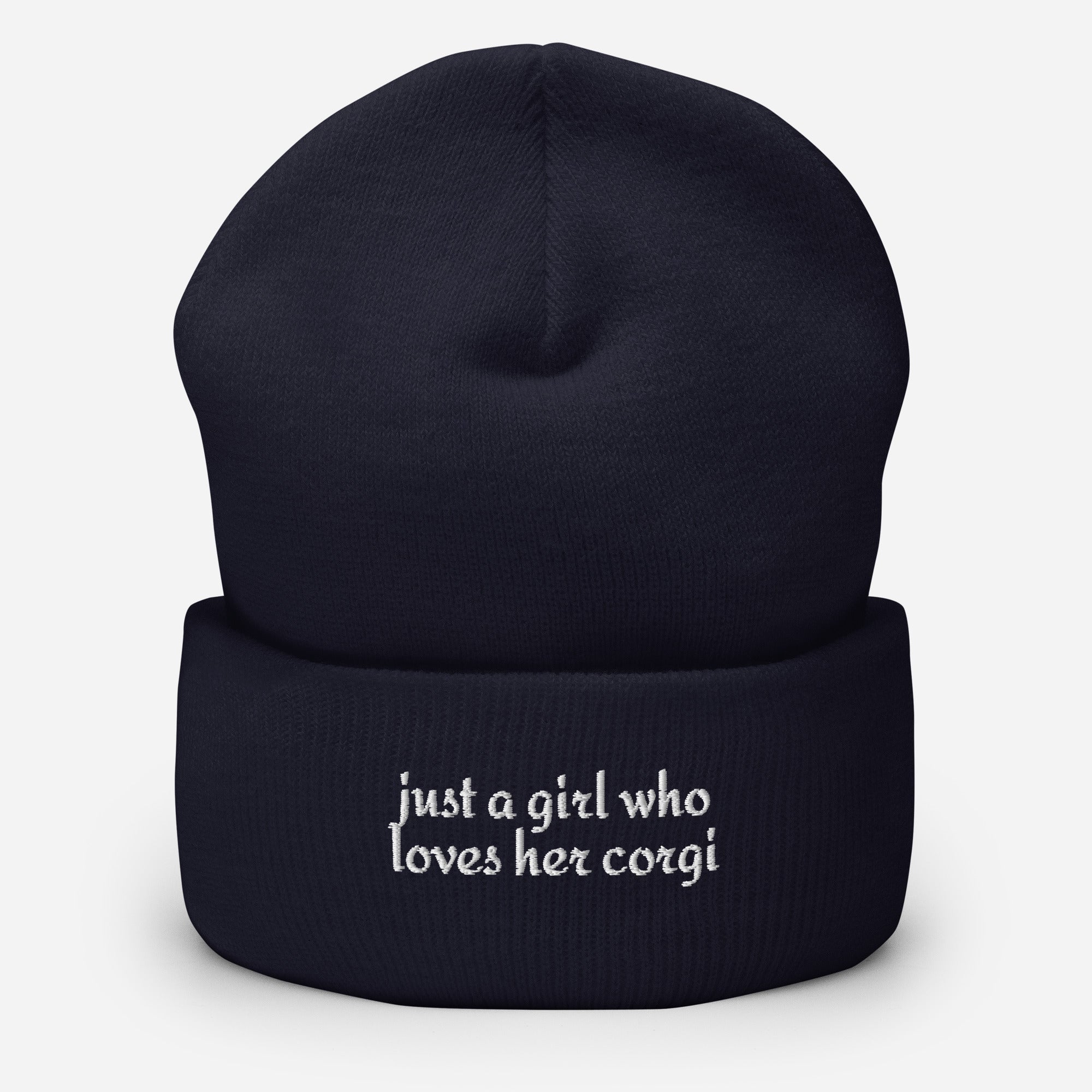 Just a Girl Who Loves Her Corgi Cuffed Beanie . Navy