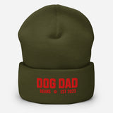 Custom Dog Dad with Dog Name Embroidered Cuffed Beanie . Olive