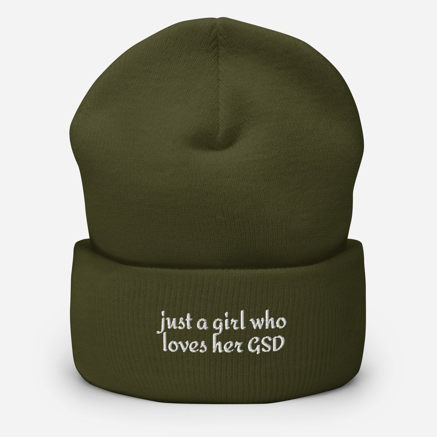 Just A Girl Who Loves Her German Shepherd GSD Cuffed Beanie . Olive