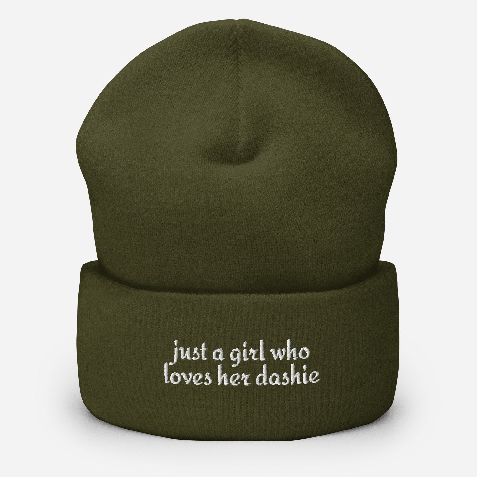 Just A Girl Who Loves Her Dashie Cuffed Beanie . Olive