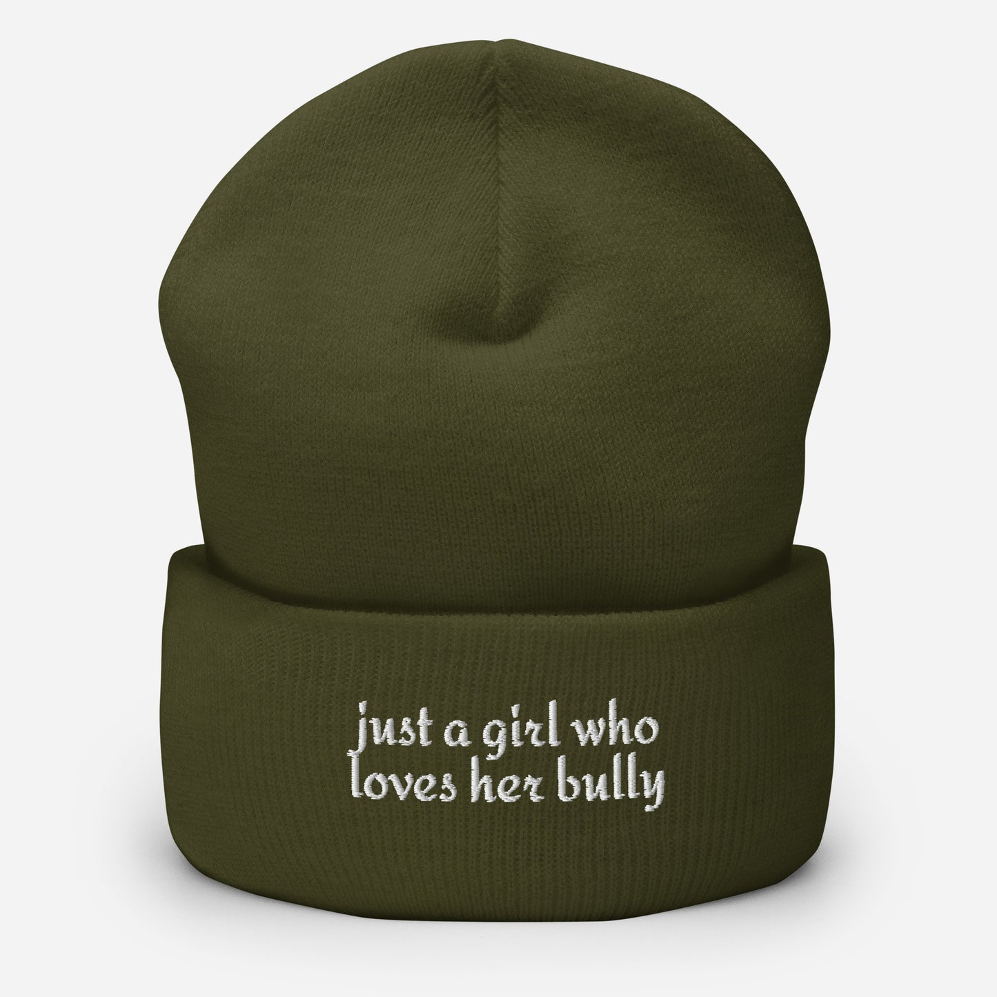 Just A Girl Who Loves Her Bully Bull Terrier Cuffed Beanie . Olive