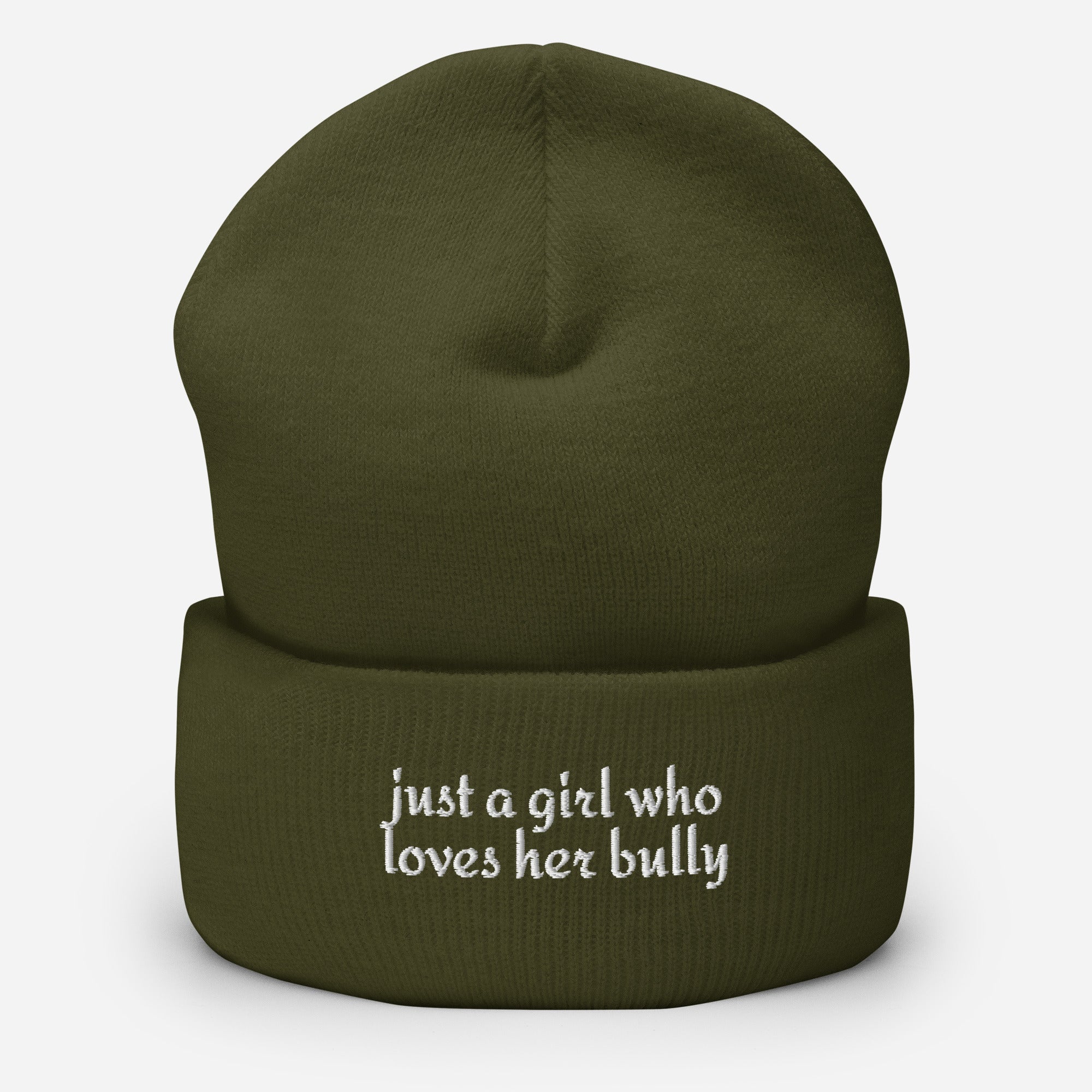 Just A Girl Who Loves Her Bully Bull Terrier Cuffed Beanie . Olive