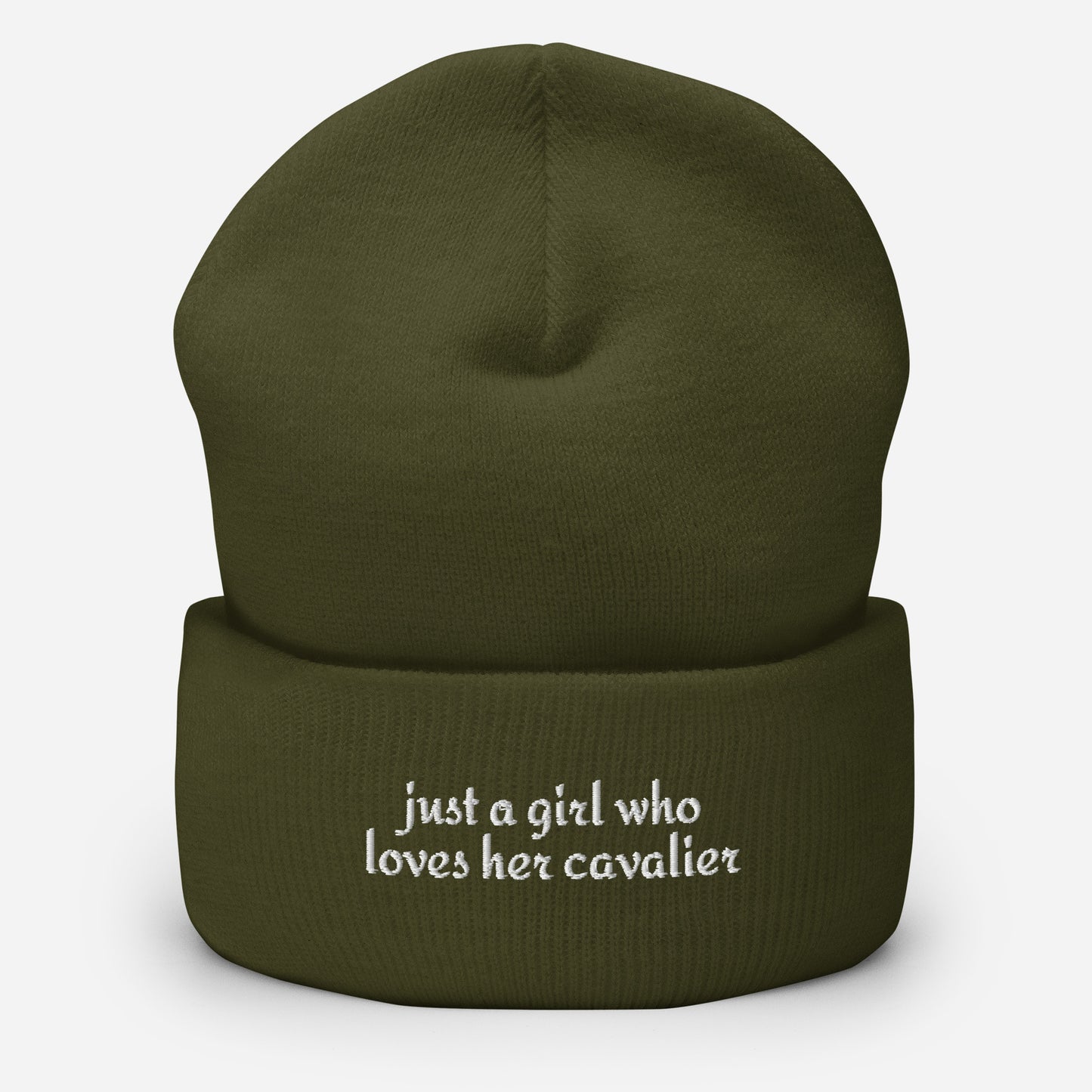 Just A Girl Who Loves Her Cavalier King Charles Spaniel Cuffed Beanie . Olive