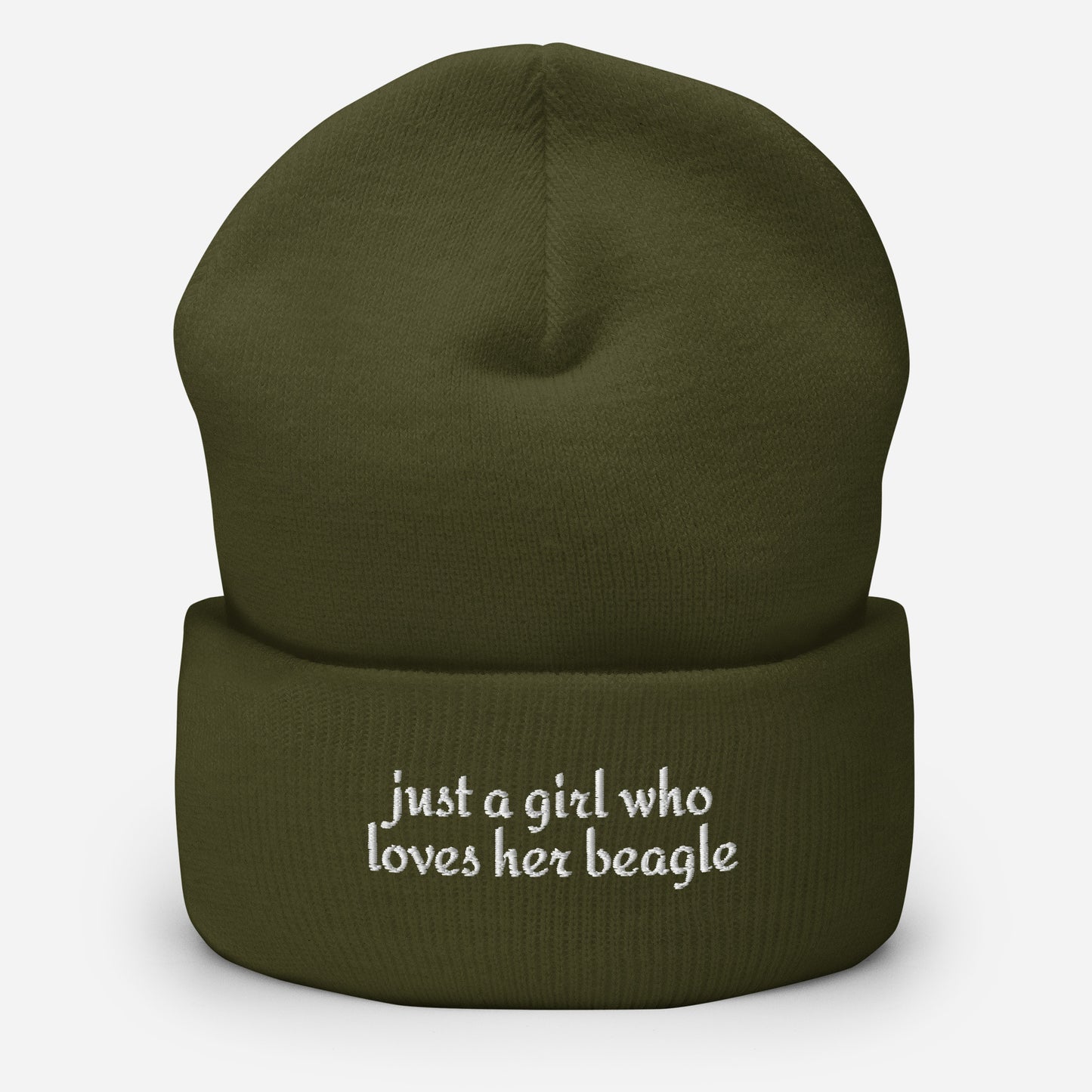 Just A Girl Who Loves Her Beagle Cuffed Beanie . Olive