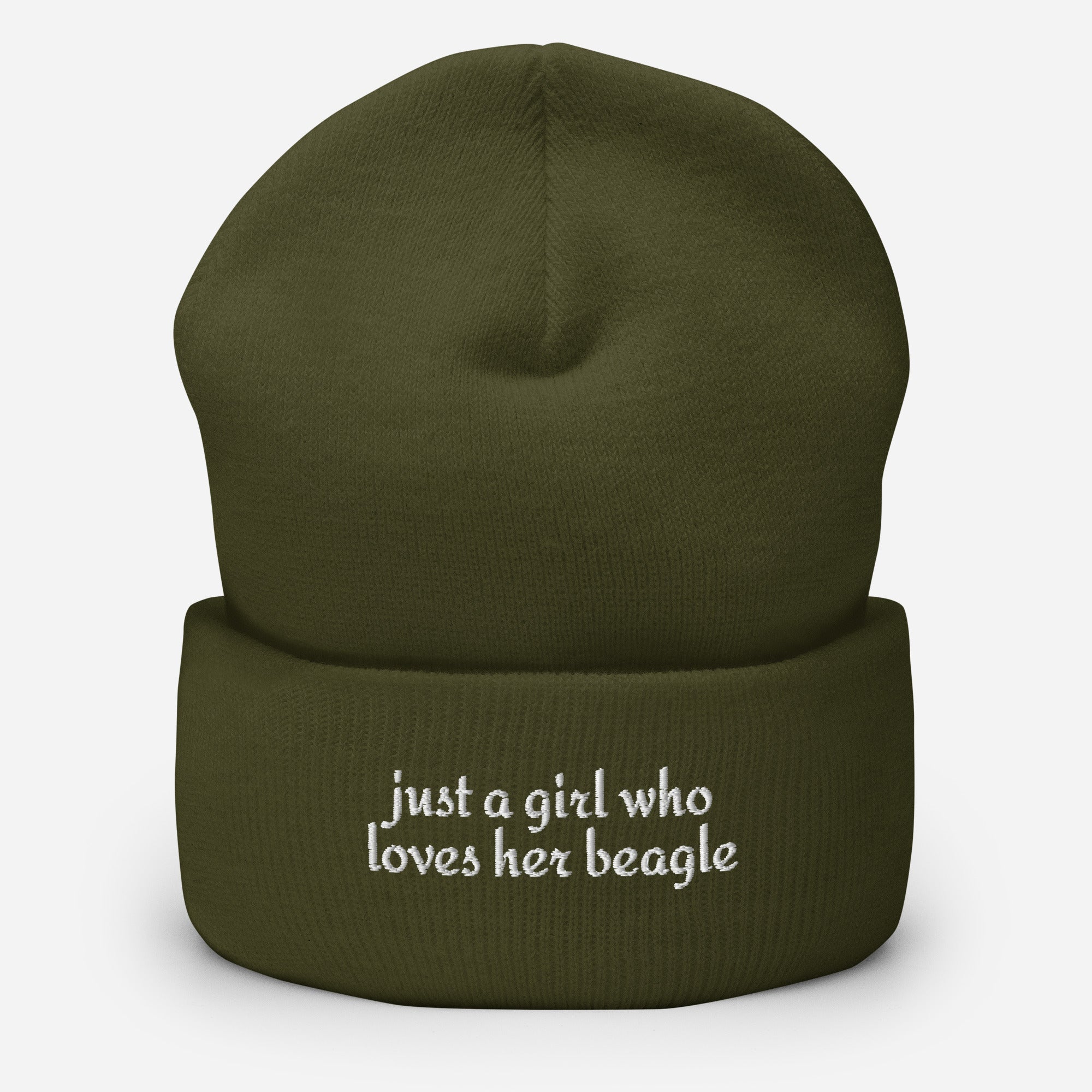 Just A Girl Who Loves Her Beagle Cuffed Beanie . Olive