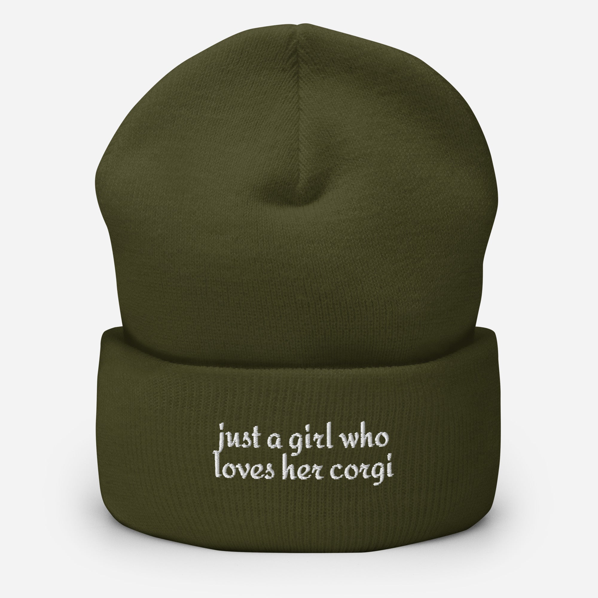 Just a Girl Who Loves Her Corgi Cuffed Beanie . Olive