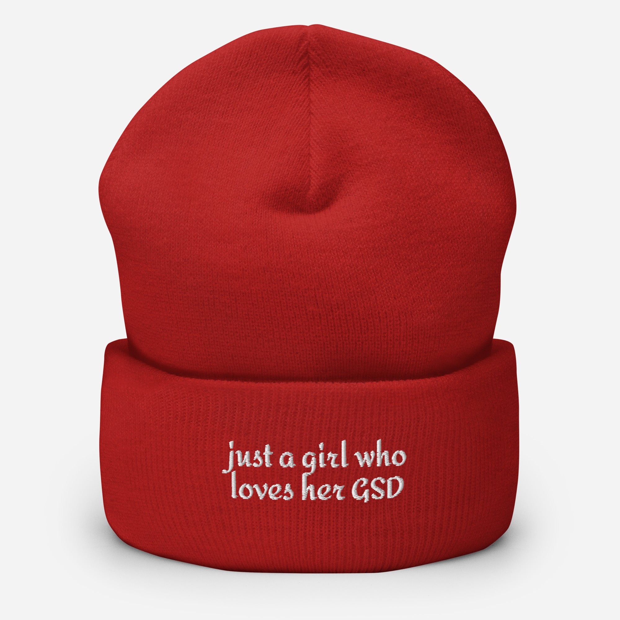 Just A Girl Who Loves Her German Shepherd GSD Cuffed Beanie . Red