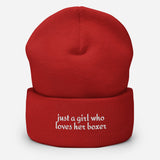 Just A Girl Who Loves Her Boxer Cuffed Beanie . Red