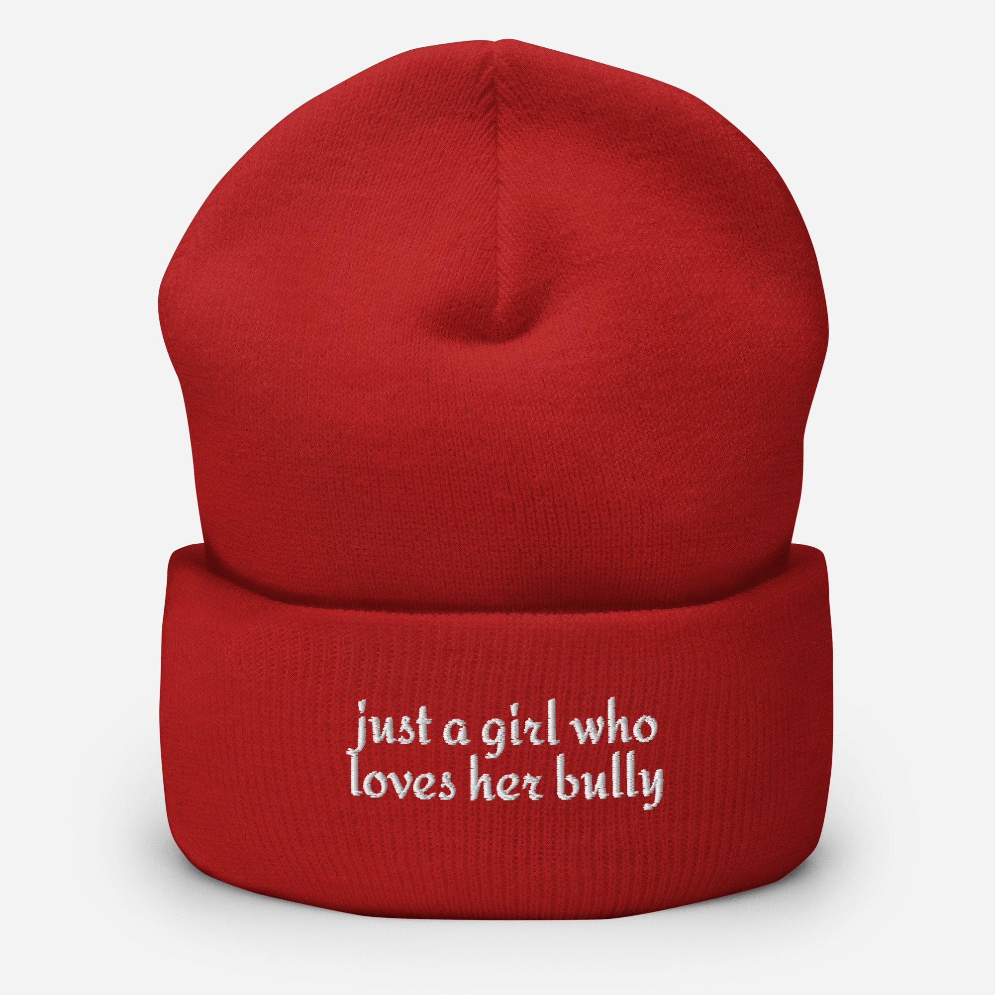 Just A Girl Who Loves Her Bully Bull Terrier Cuffed Beanie . Red
