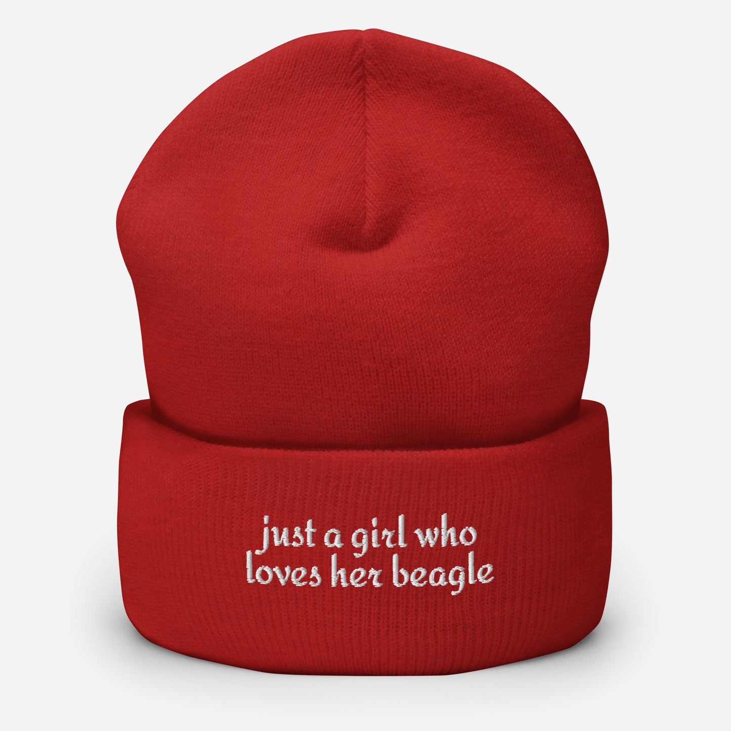 Just A Girl Who Loves Her Beagle Cuffed Beanie . Red