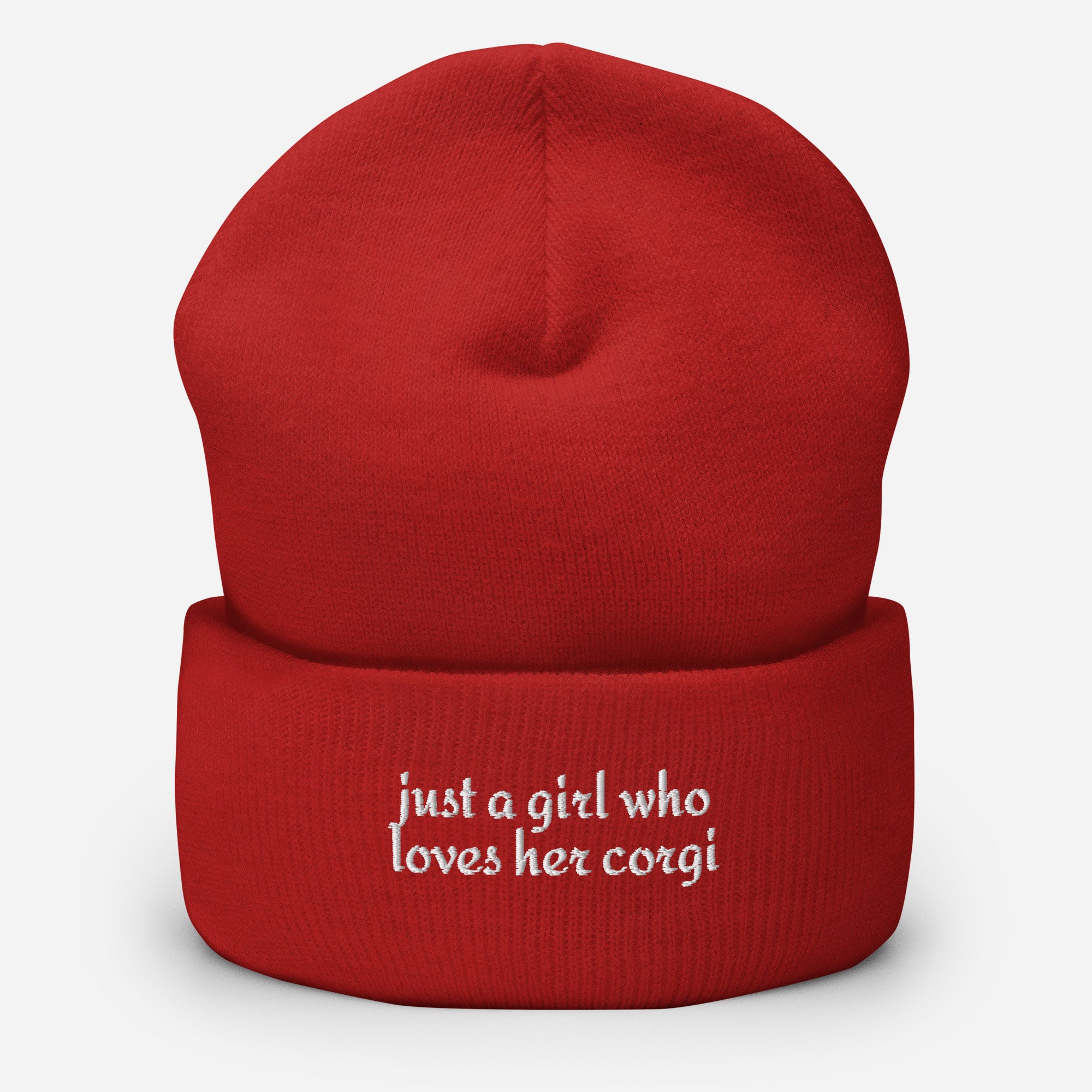 Just a Girl Who Loves Her Corgi Cuffed Beanie . Red