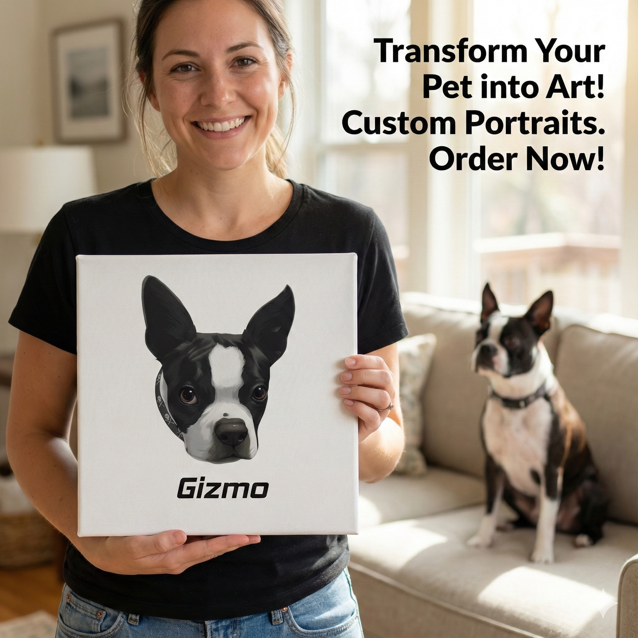 Custom Canvas Boston Terrier Dog Portraits .