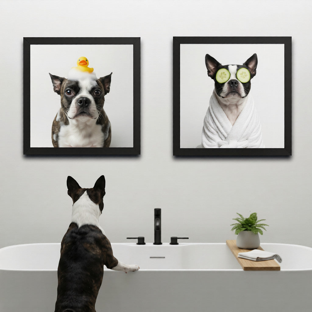 Custom Dog Bathroom Portrait from Your Dog's Photo Framed Poster .