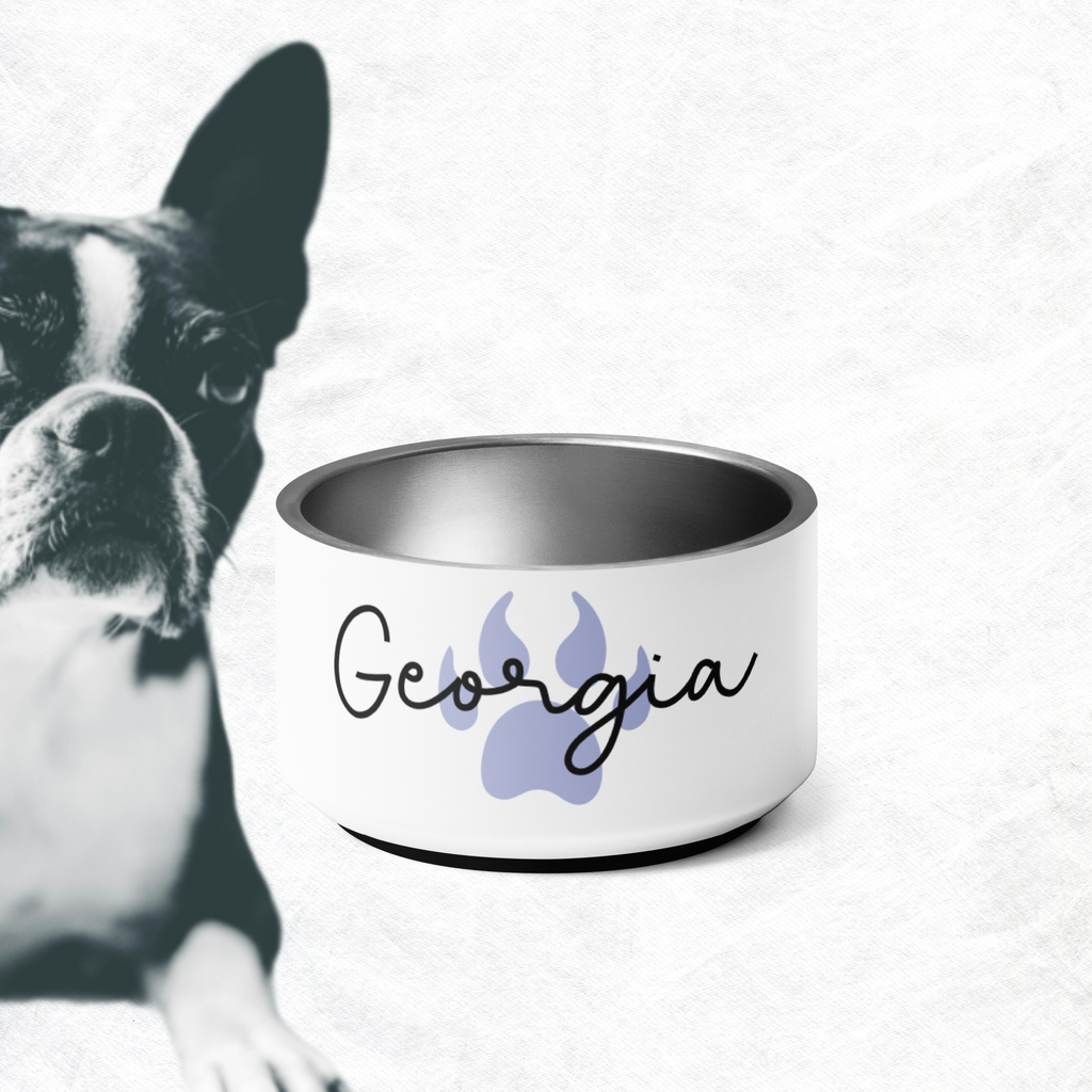 Custom Dog Bowl with Dog Name and Colored Paw Print