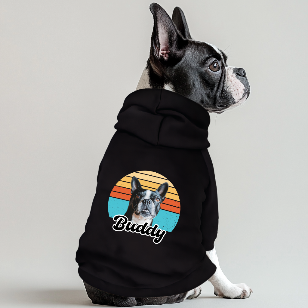 Custom Dog Sunset Vintage Retro Style 100% Cotton Pet Fleece Hoodie