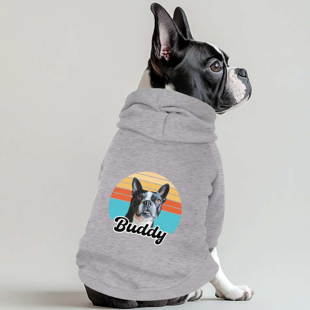 Custom Dog Sunset Vintage Retro Style 100% Cotton Pet Fleece Hoodie