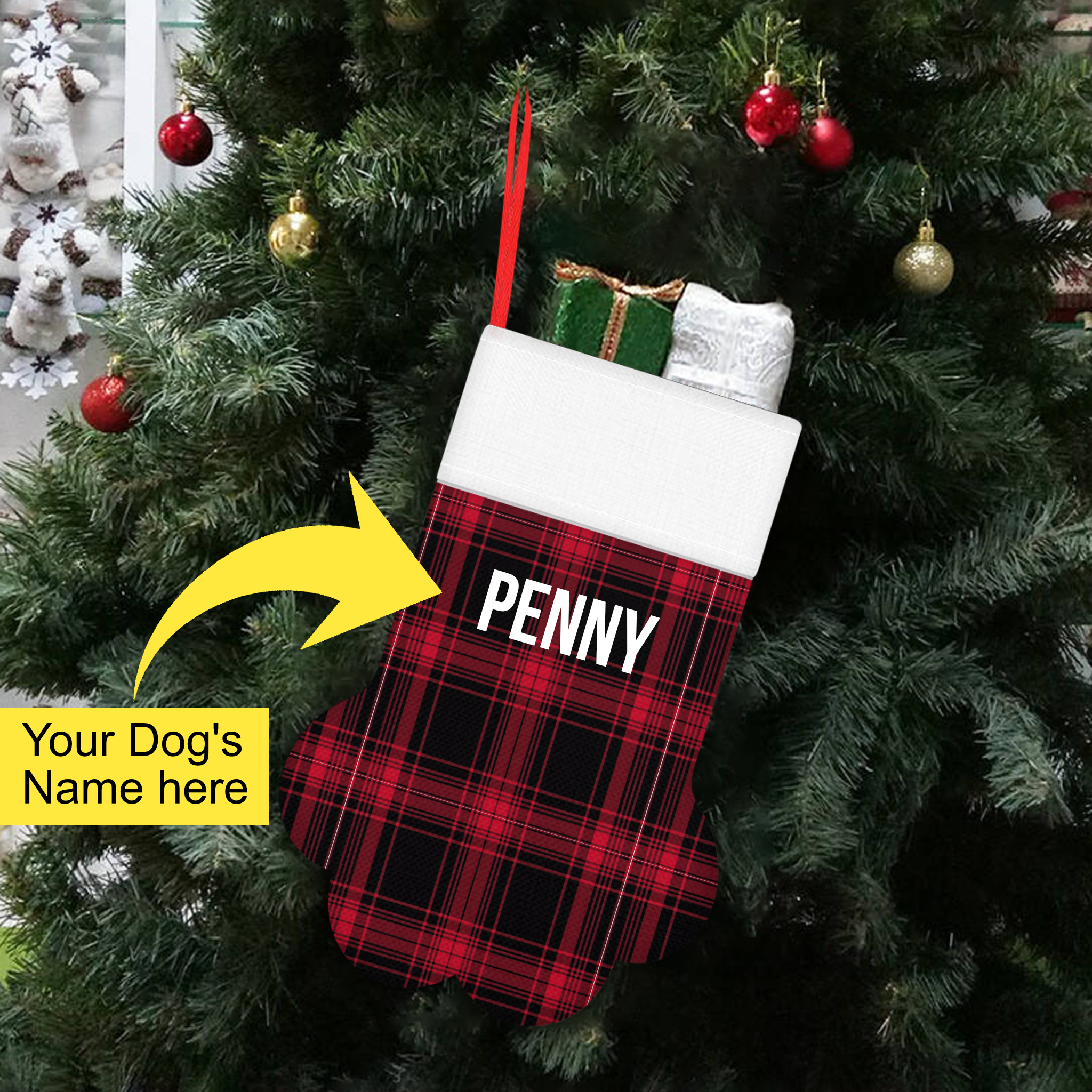 Custom Dog Paw Christmas Stocking with Your Dog's Name .