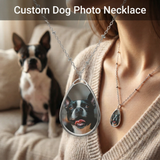 Personalized Oval Photo Necklace — Custom Pet Portrait Teardrop Pendant .