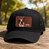 Custom Dog Portrait With Name Brown Rectangle Leather Patch Hat Trucker Cap .