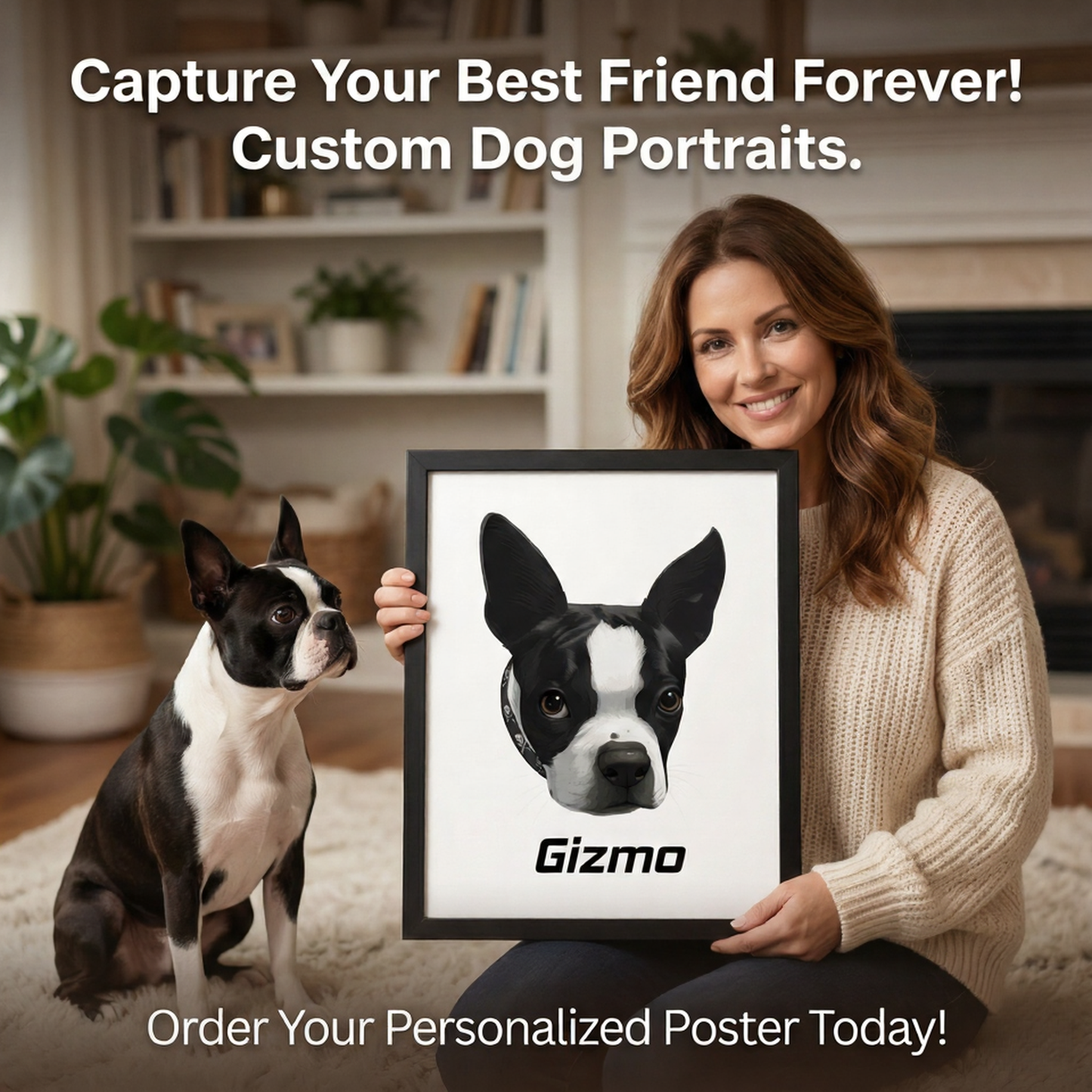 Custom Framed Boston Terrier Dog Portraits .