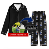 Custom Dog Portrait Childrens Long Sleeve Nightwear Pajama Set Using Dog Photo and Name