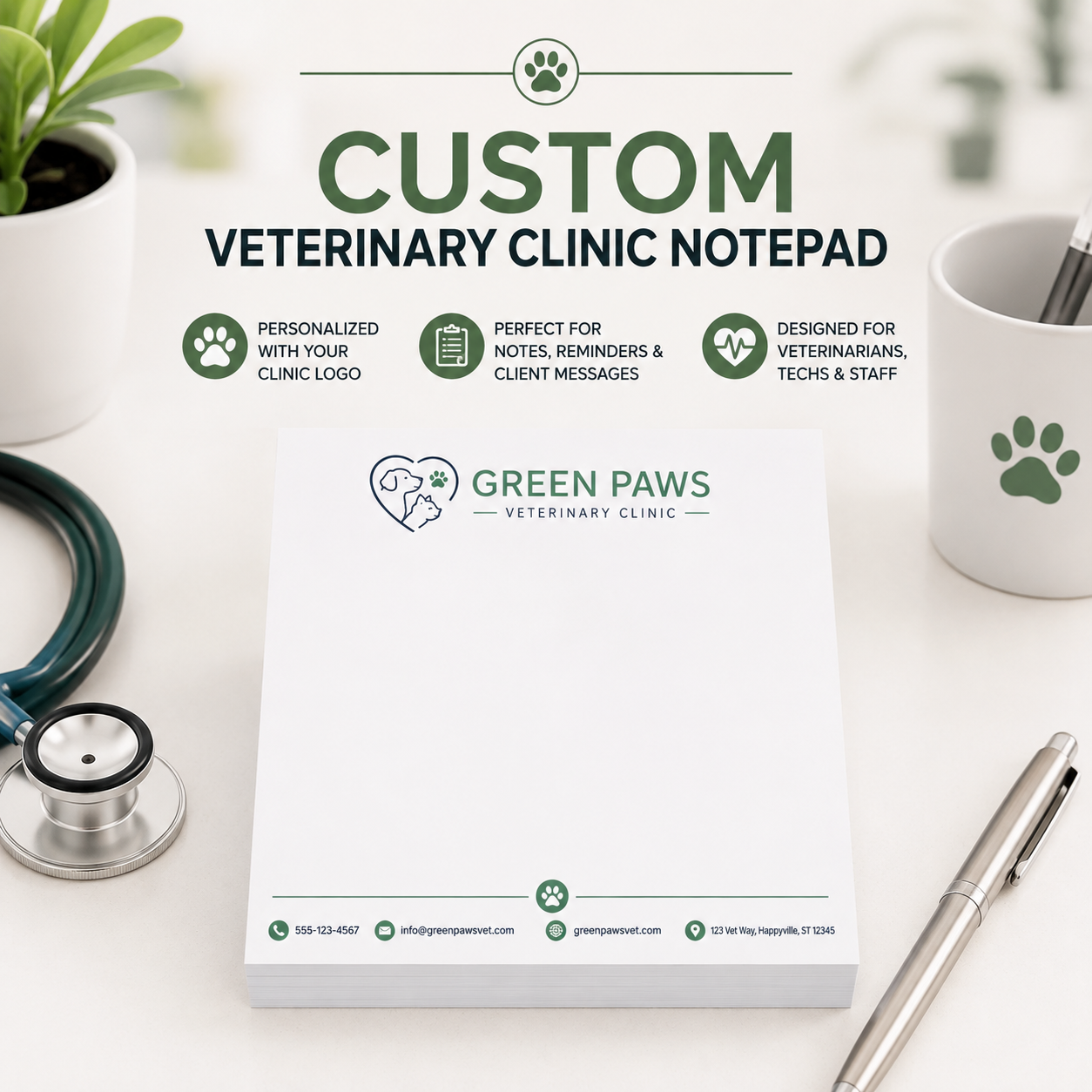 Personalized Veterinary Notepad, Custom Vet Clinic Notepad, Veterinary Office Stationery, Animal Hospital Note Pad, Vet Receptionist Gift