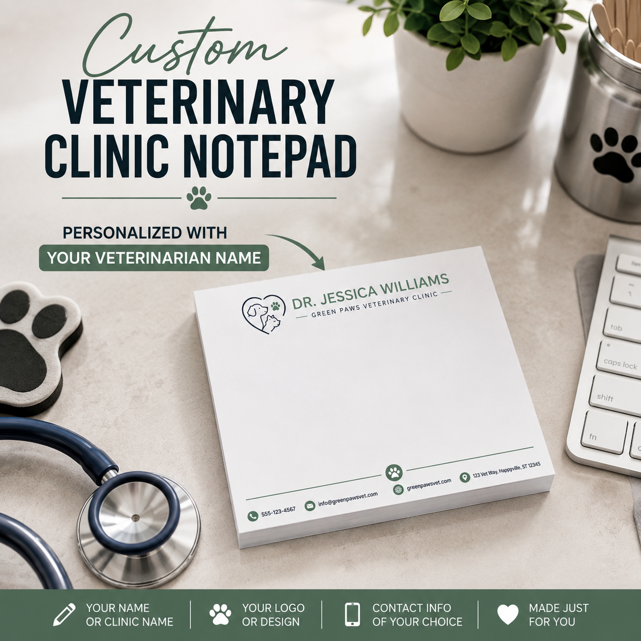 Personalized Veterinary Notepad, Custom Vet Clinic Notepad, Veterinary Office Stationery, Animal Hospital Note Pad, Vet Receptionist Gift