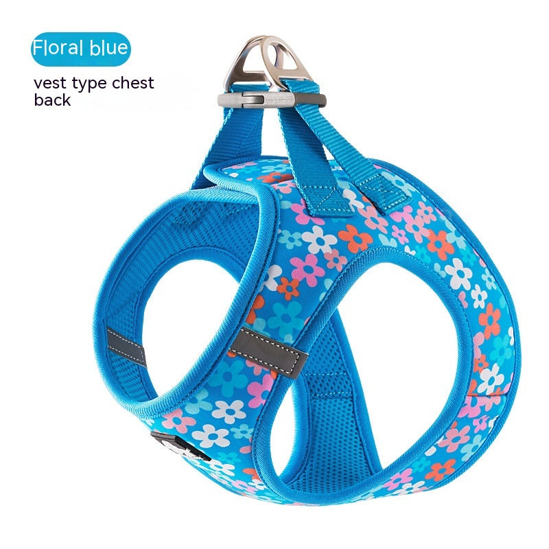 TrueLove Fashion Dog Harness With Velvro . Blue Flower Sea