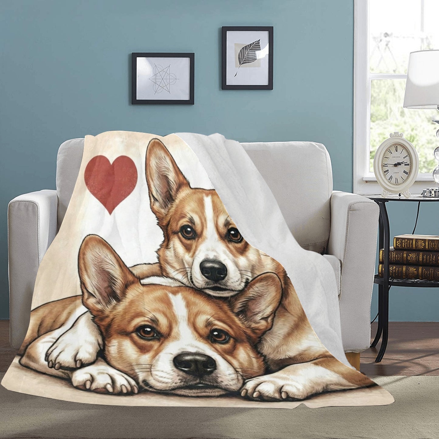 Two Corgis Love Portrait Ultra-Soft Micro Fleece Blanket .