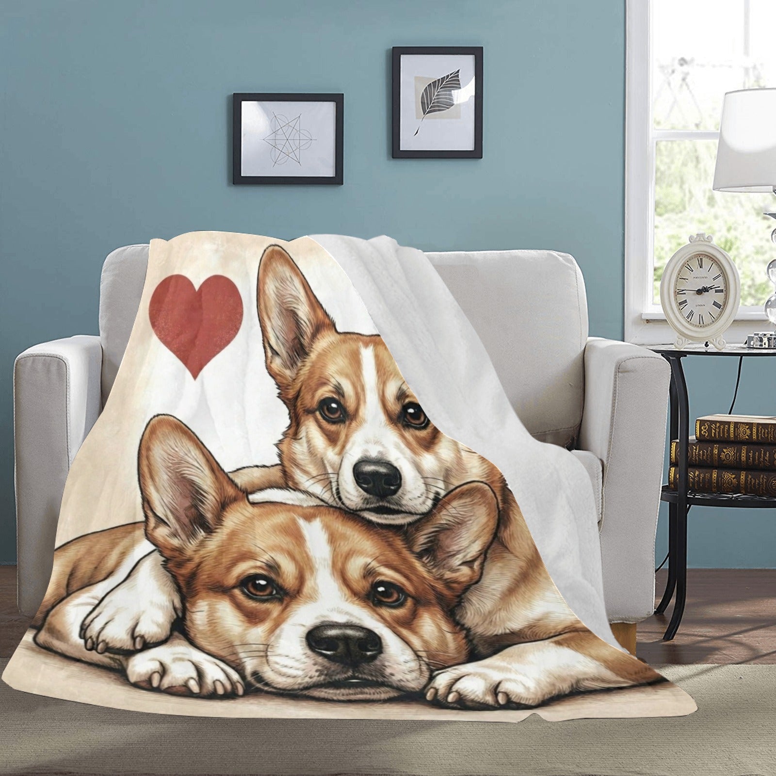 Two Corgis Love Portrait Ultra-Soft Micro Fleece Blanket .