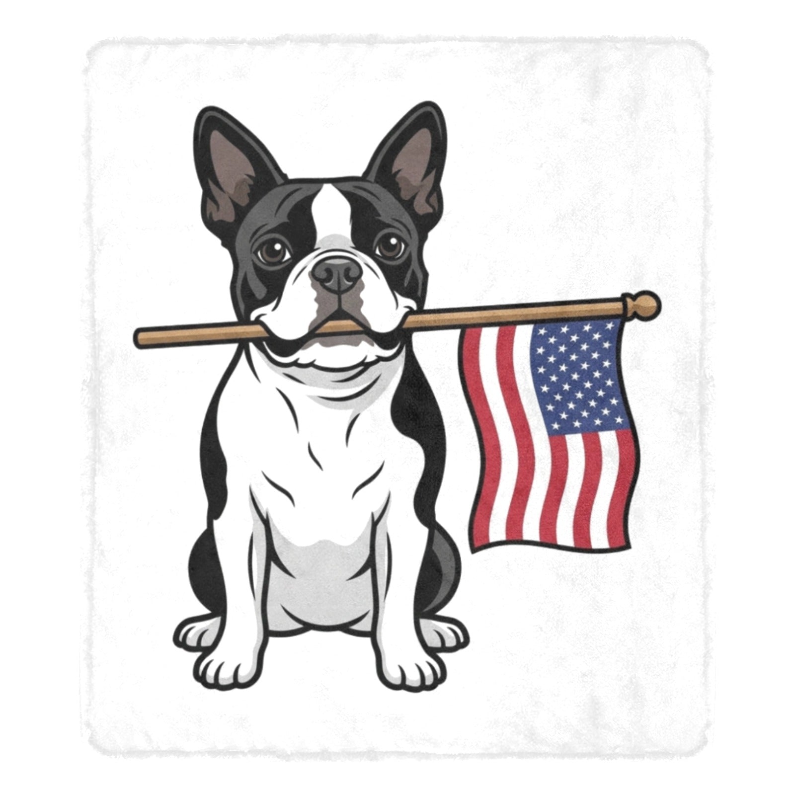 American Flag Boston Terrier Dog Ultra-Soft Micro Fleece Blanket . White