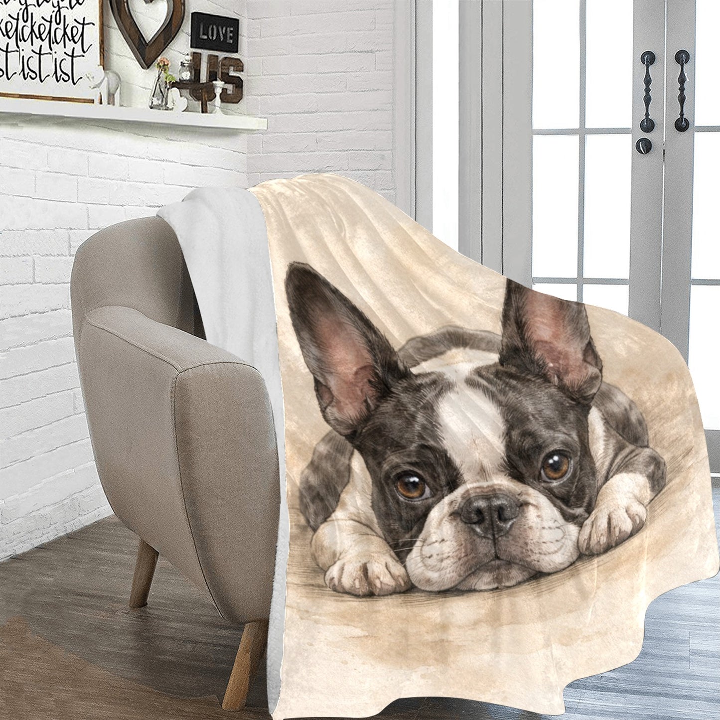 Watercolor Boston Terrier Dog Art Print Ultra-Soft Micro Fleece Blanket .