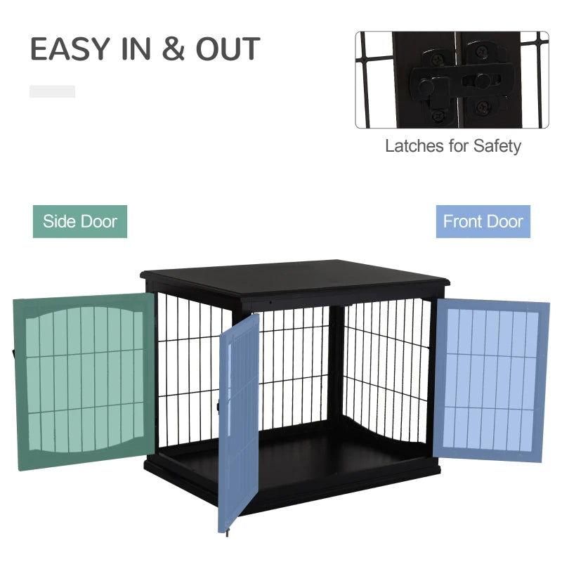 Dog Crate Furniture, 32 Inch Wide Small Medium Dog Cage, End Table With 2 Doors, Puppy Kennel, Black .