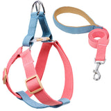 Colored Strap Step-In Dog Harness With Leash Set . Pink Blue