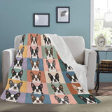 Pop Art Style Colored Boston Terriers Modern Tiles Pattern Ultra-Soft Micro Fleece Blanket .