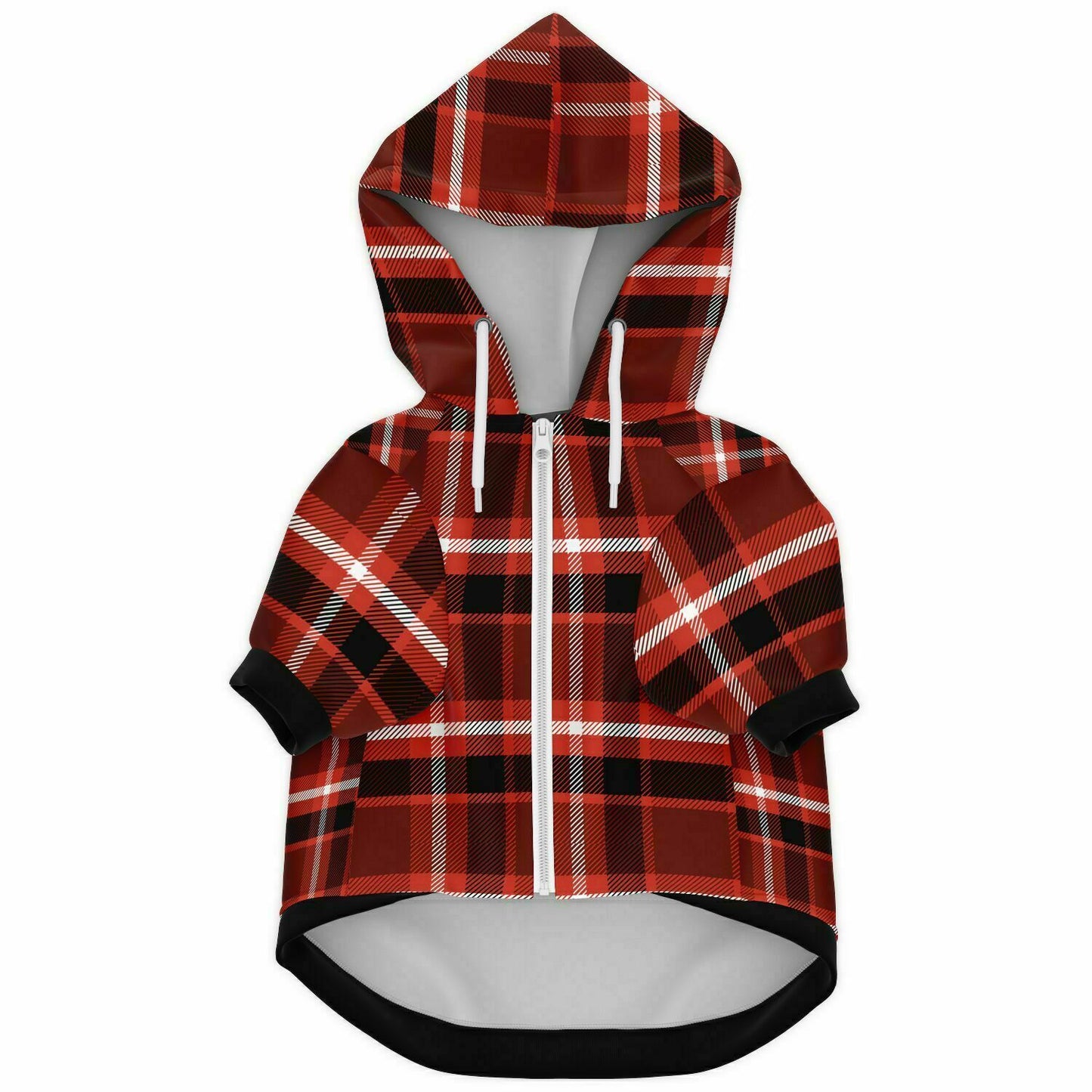 Dog Zip-Up Hoodie - Red Black White Plaid