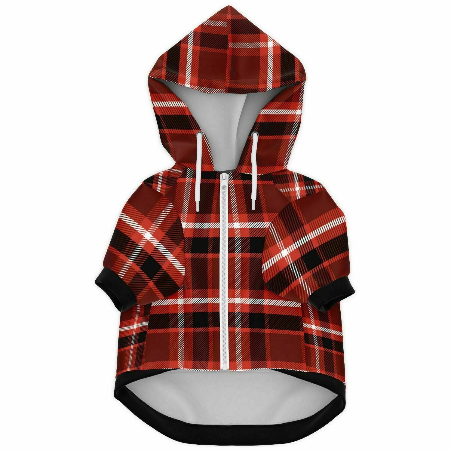 Dog Zip-Up Hoodie - Red Black White Plaid