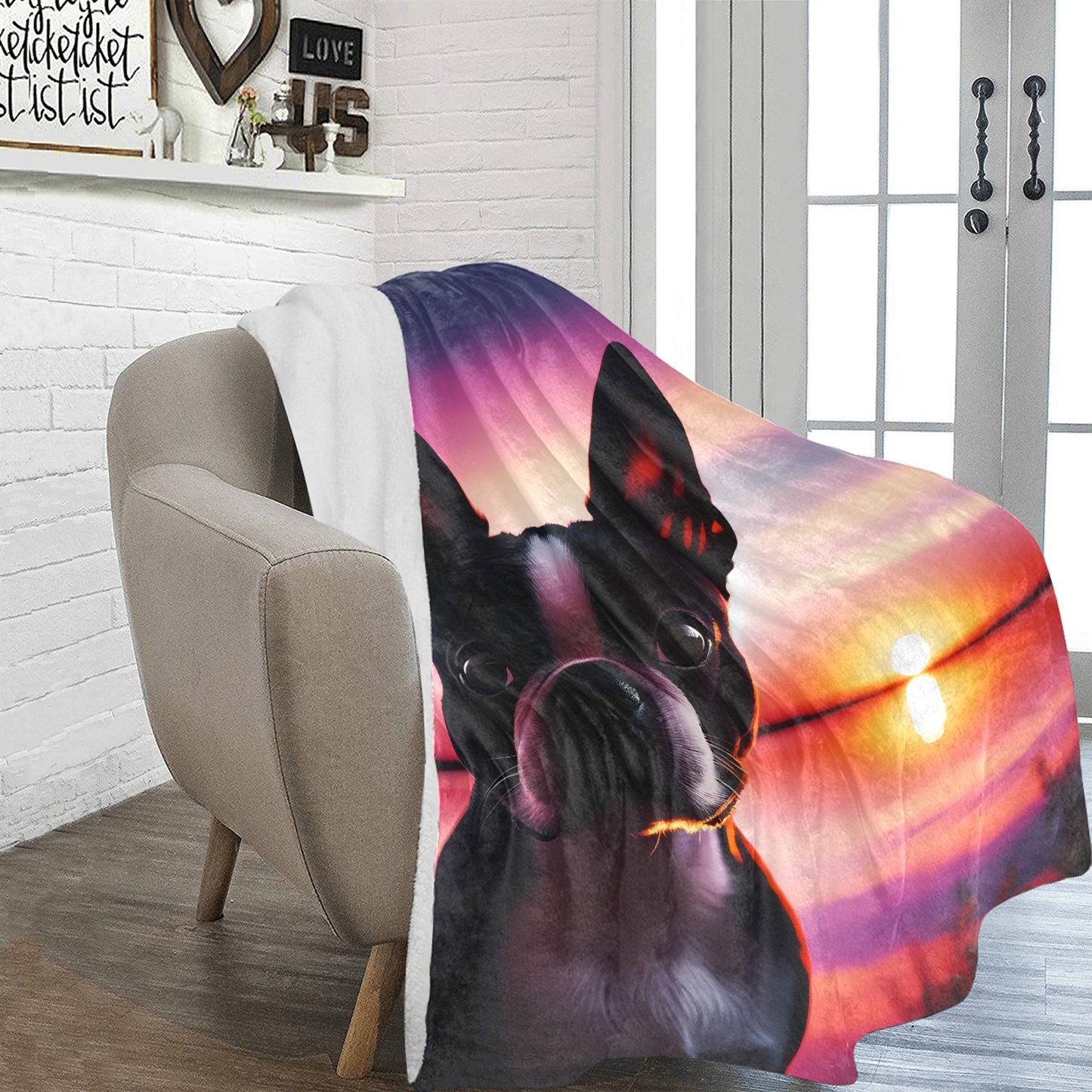 Boston Terrier Dog Stunning Sunset Ultra-Soft Micro Fleece Blanket