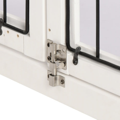 Furniture Dog Crate with Two Open Sides and Lockable Door - White and Black