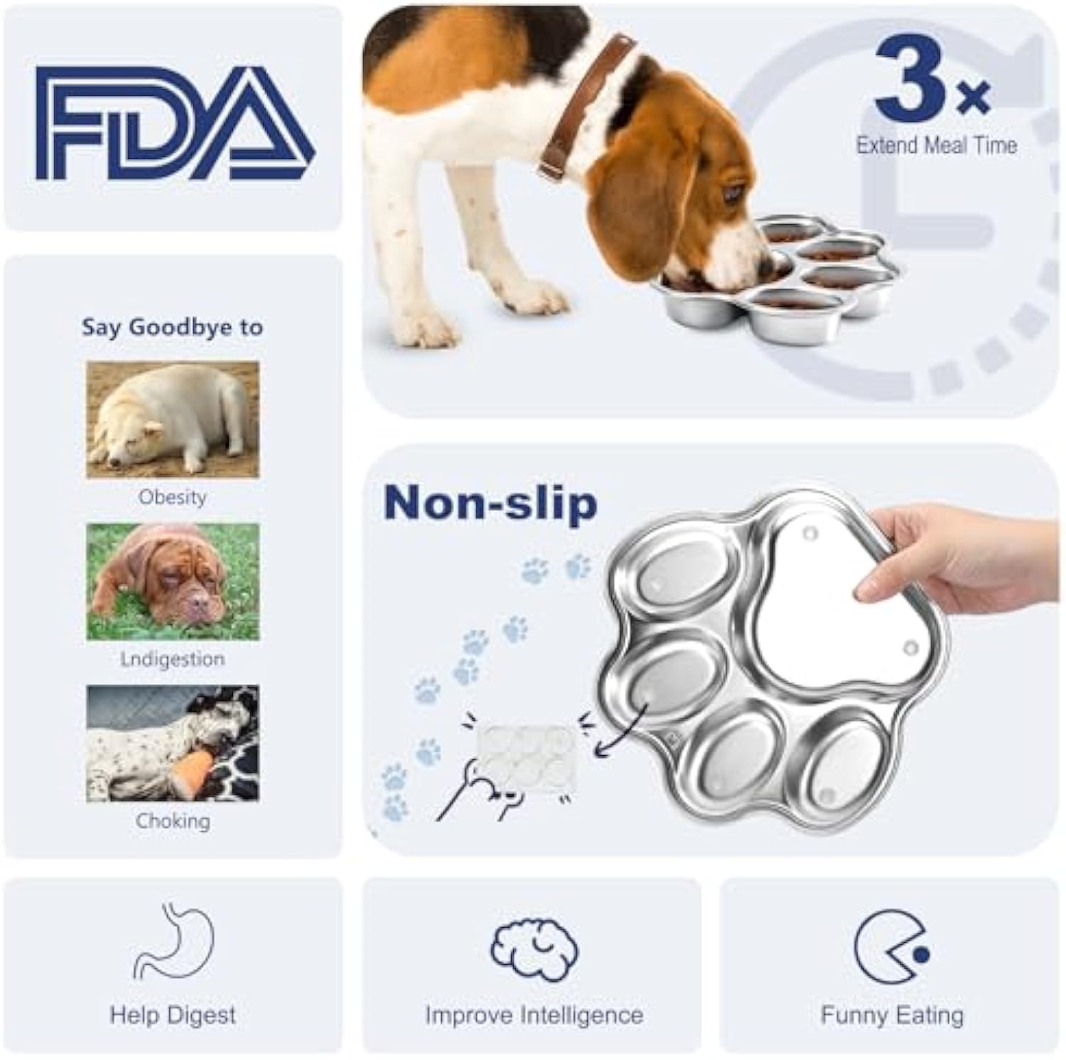 Slow Feeder Stainless Steel Dog Paw Print Shaped Bowl For Fast Eater .