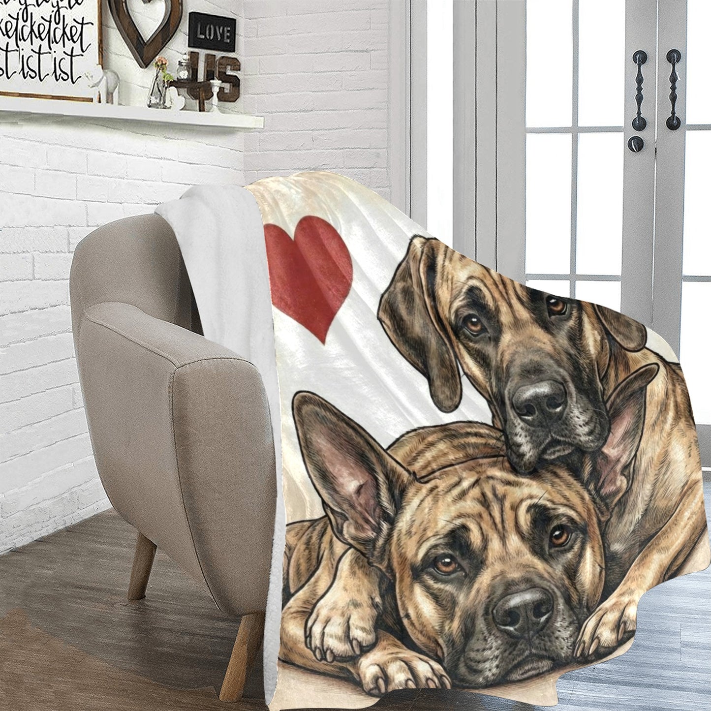 Two Great Danes Love Portrait Ultra-Soft Micro Fleece Blanket .