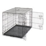 Metal Wire Foldable Dog Crate With Divider Plastic Tray - 42 Inches - Black
