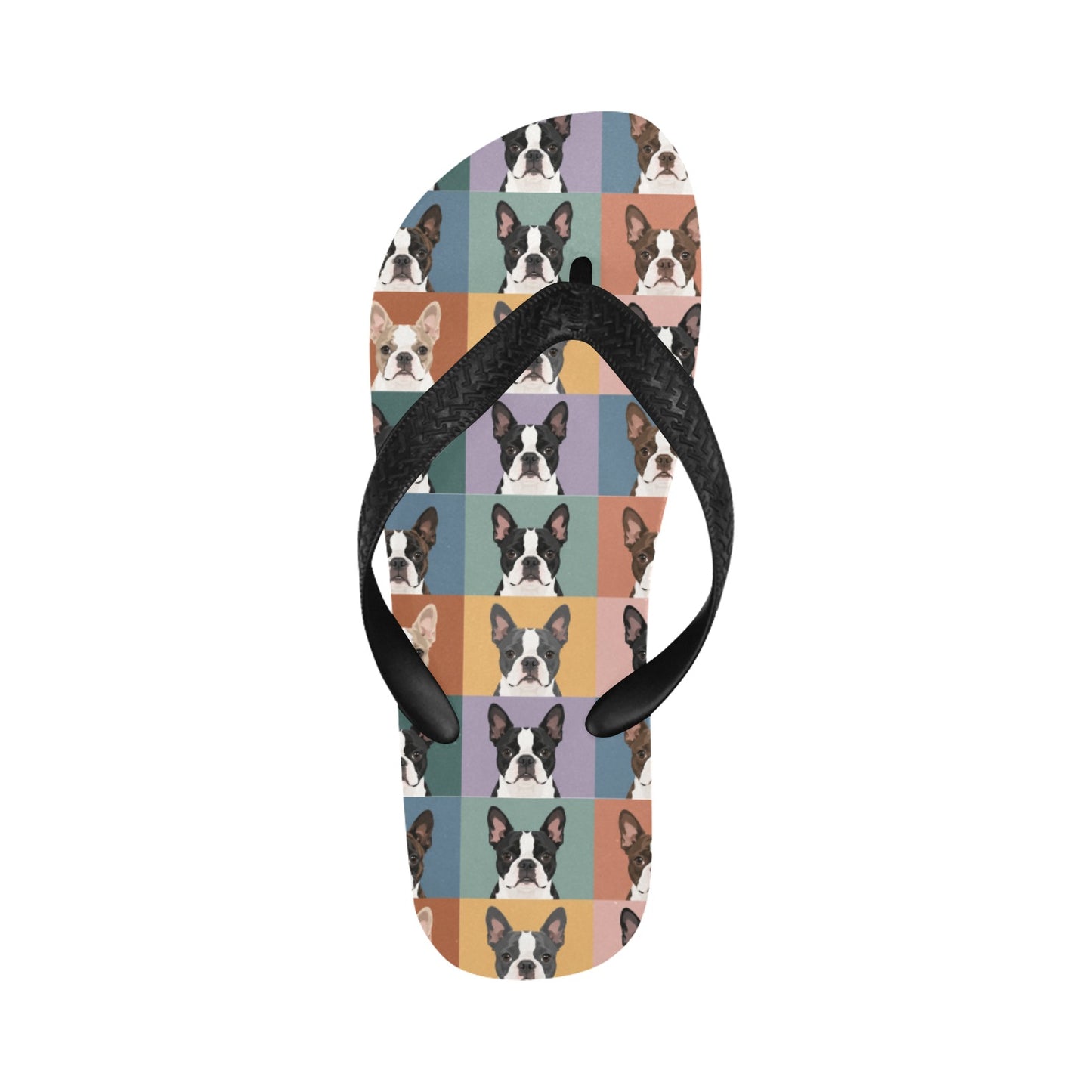 Pop Art Style Colored Boston Terriers Modern Tiles Pattern Unisex Flip Flops .