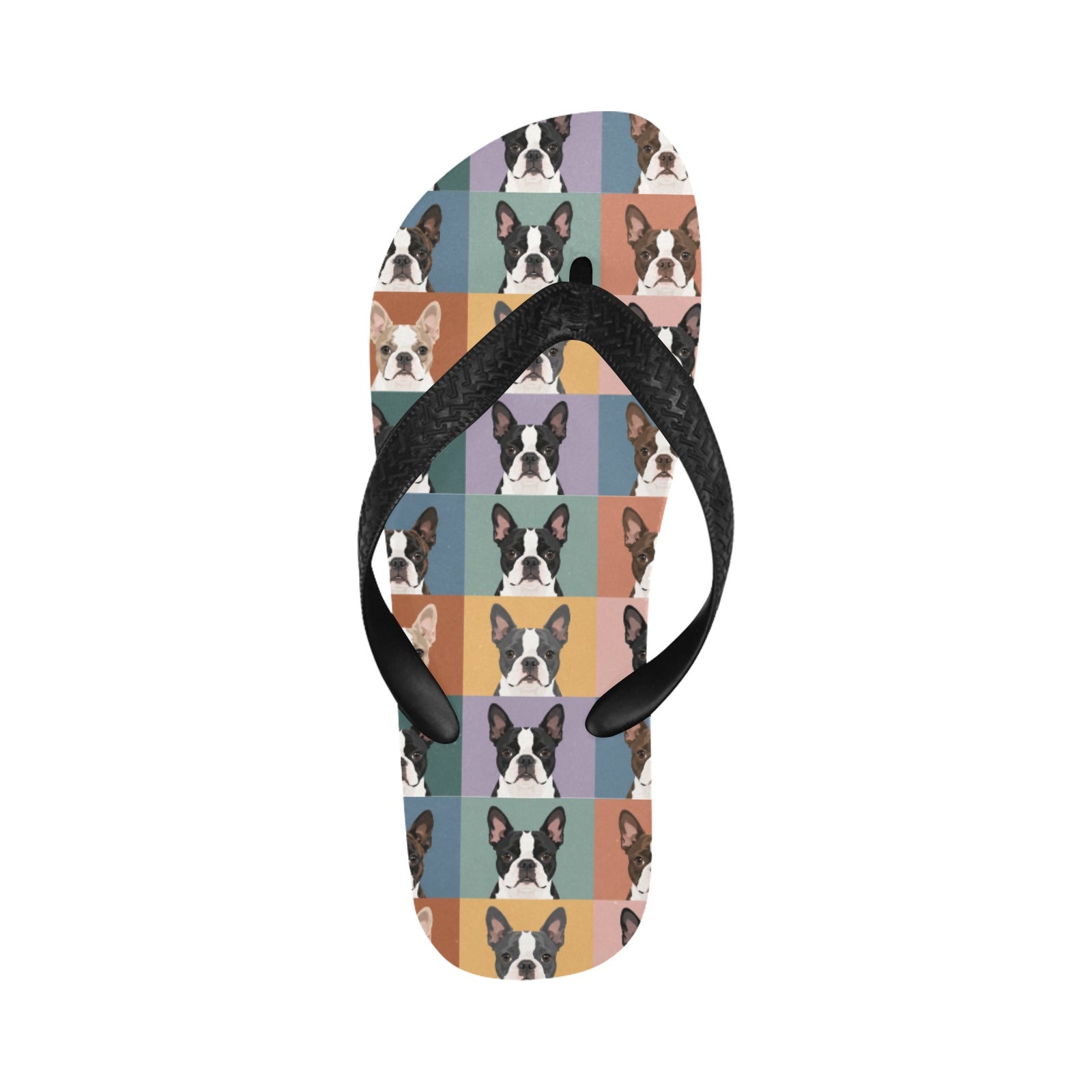 Pop Art Style Colored Boston Terriers Modern Tiles Pattern Unisex Flip Flops .