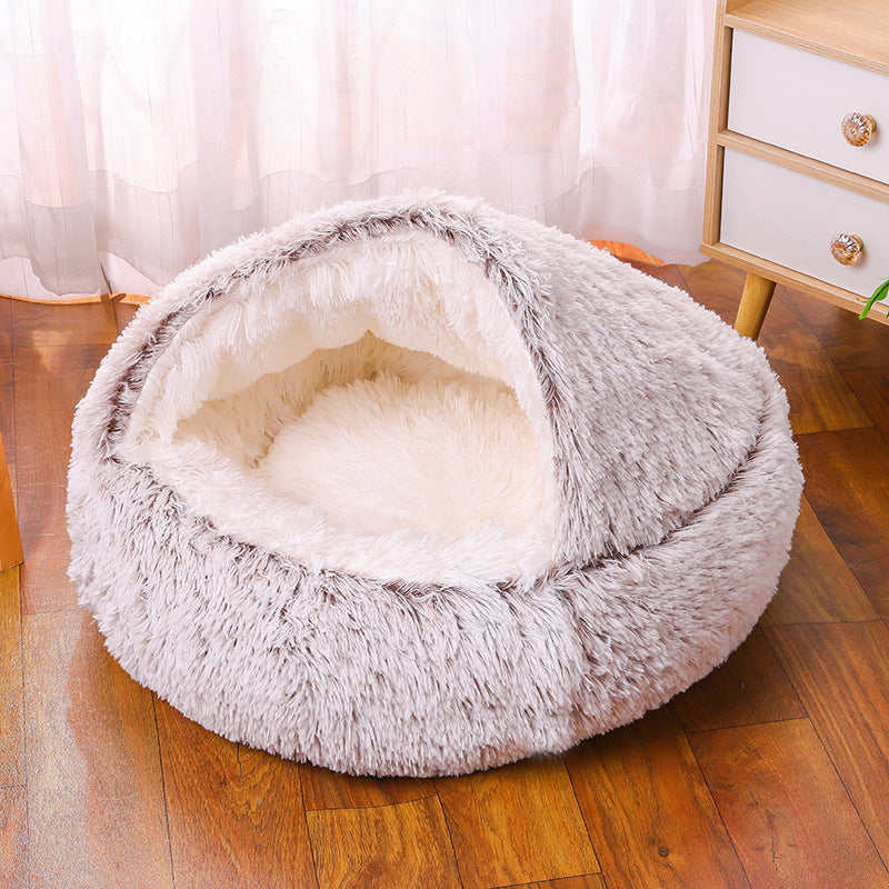 Warm Plush Semi Enclosed Dog Cave Bed