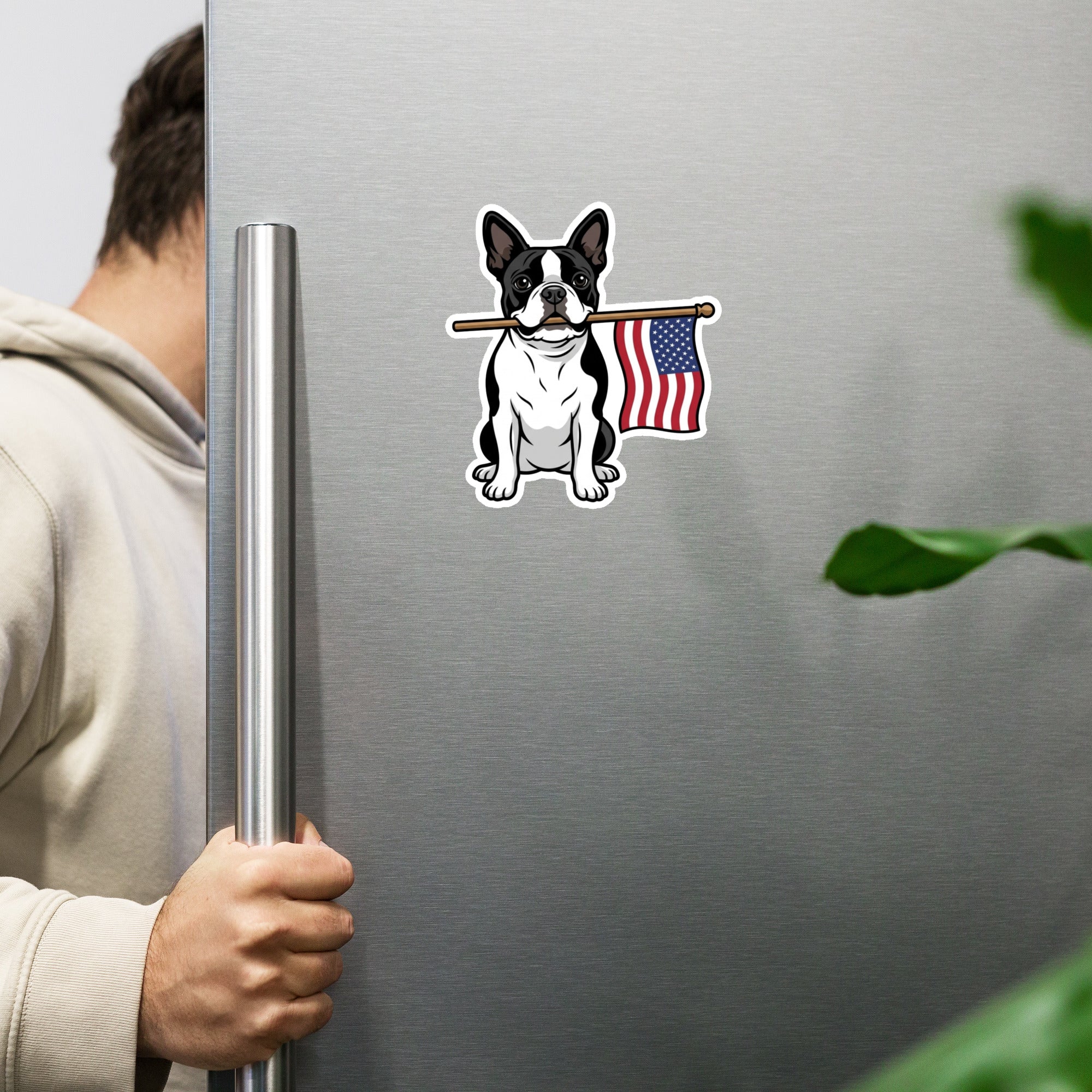 American Flag Boston Terrier Dog Magnet .