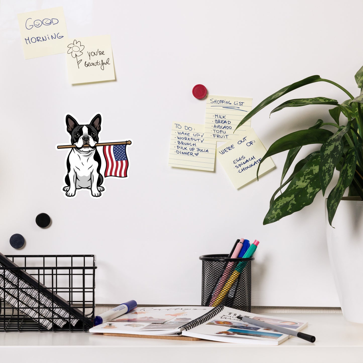 American Flag Boston Terrier Dog Magnet .